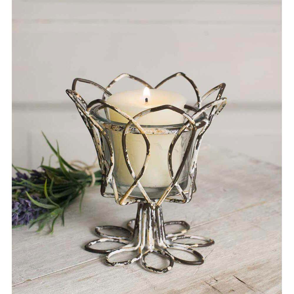 Rustic Tulip Votive Candle Holder with Glass (Set of 4)