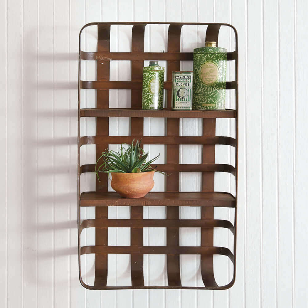 Rustic Vintage Tobacco Basket Wall Shelf