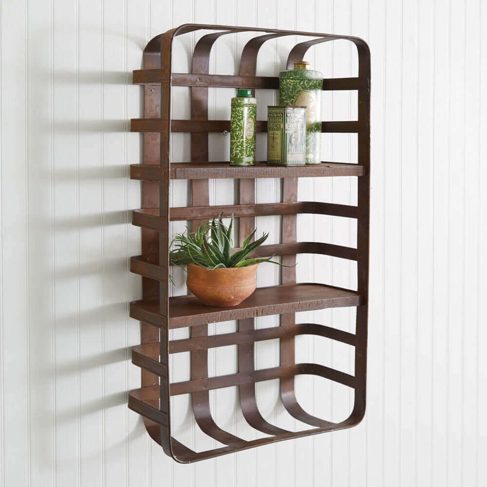 Rustic Vintage Tobacco Basket Wall Shelf