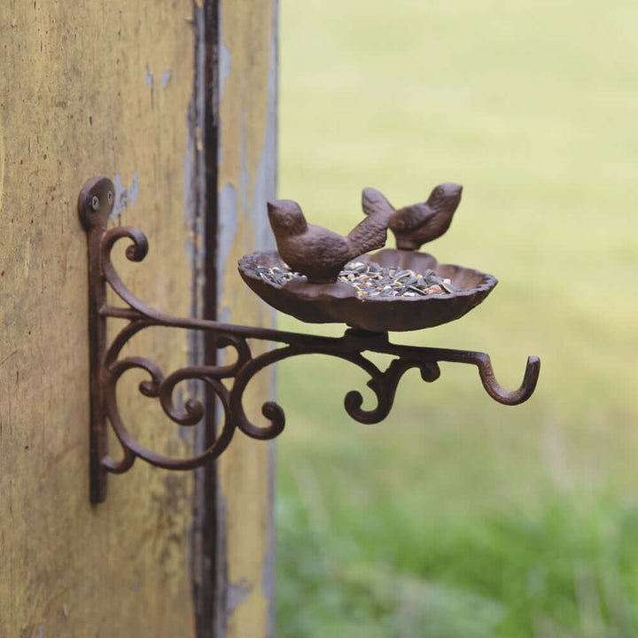 Rustic Wall-Mounted Bird Feeder in Cast Iron