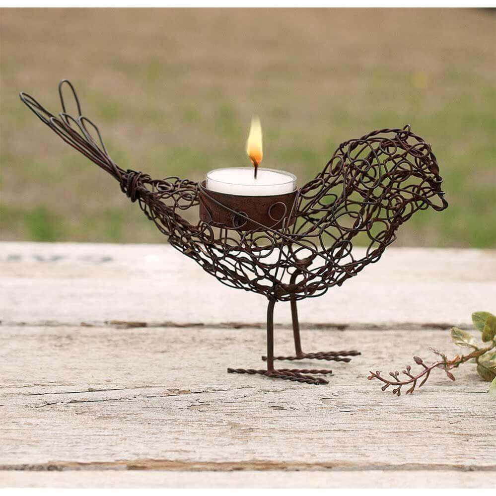 Rustic Wire Bird Tea Light Candleholder (Set of 4)