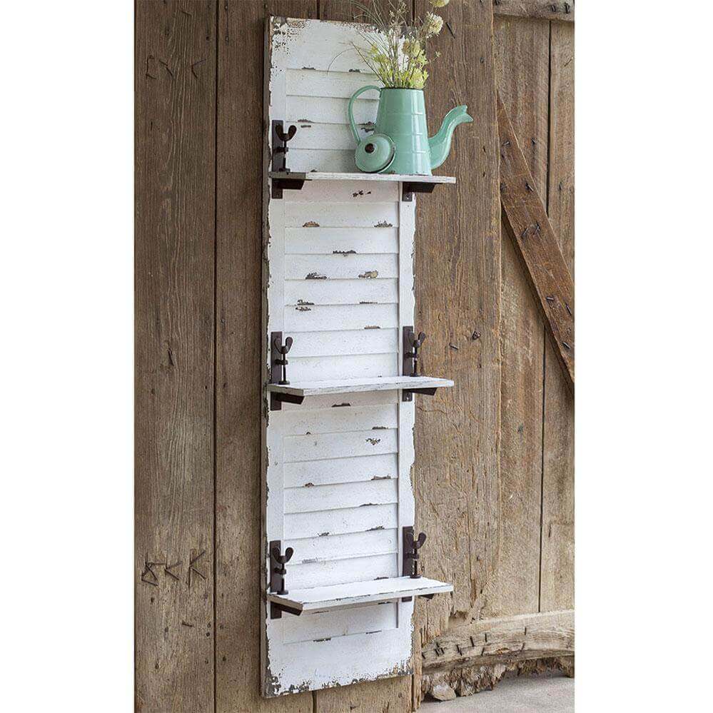 Rustic Wood Window Shutter Wall Shelf