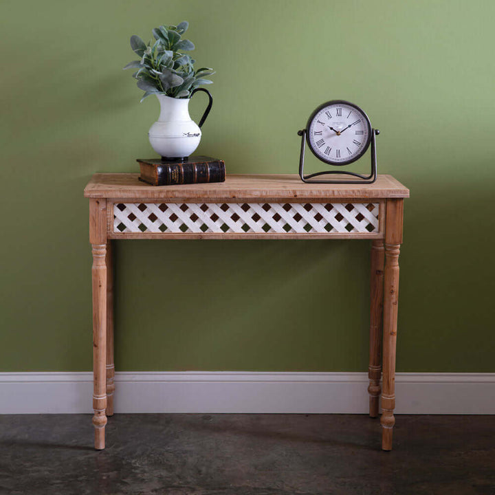 Rustic Wooden Console Table with White Lattice