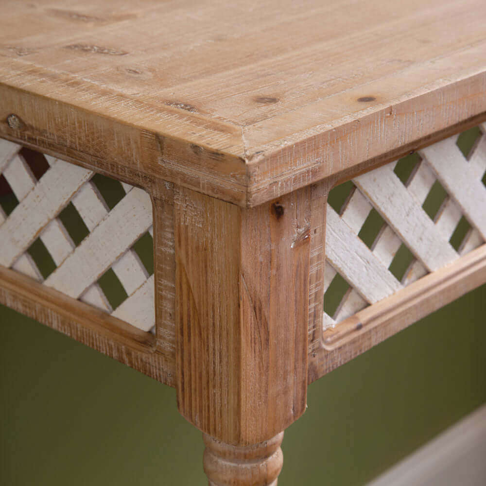 Rustic Wooden Console Table with White Lattice