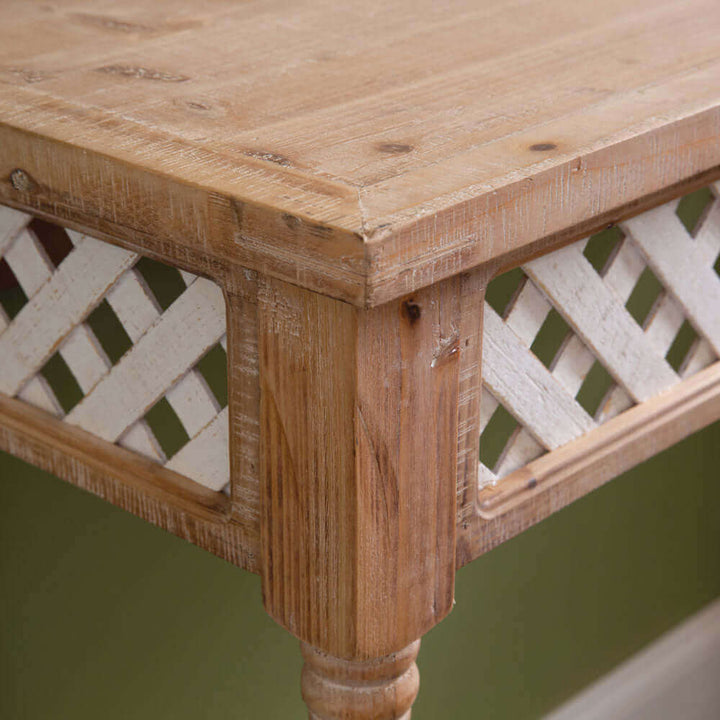 Rustic Wooden Console Table with White Lattice