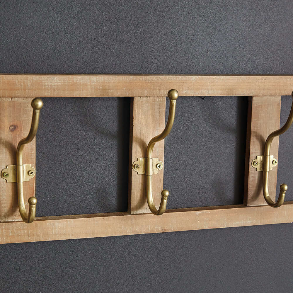 Rustic Wooden Ladder Six Hook Wall Rack