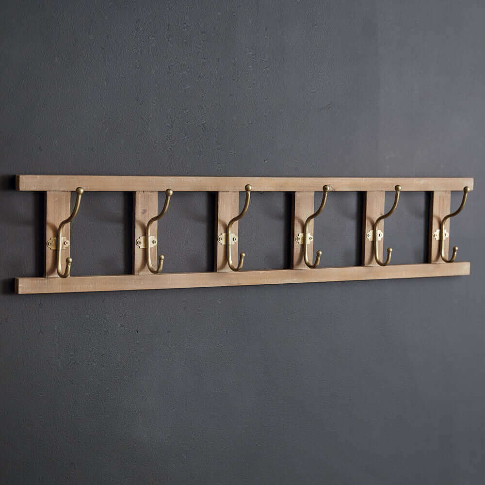 Rustic Wooden Ladder Six Hook Wall Rack