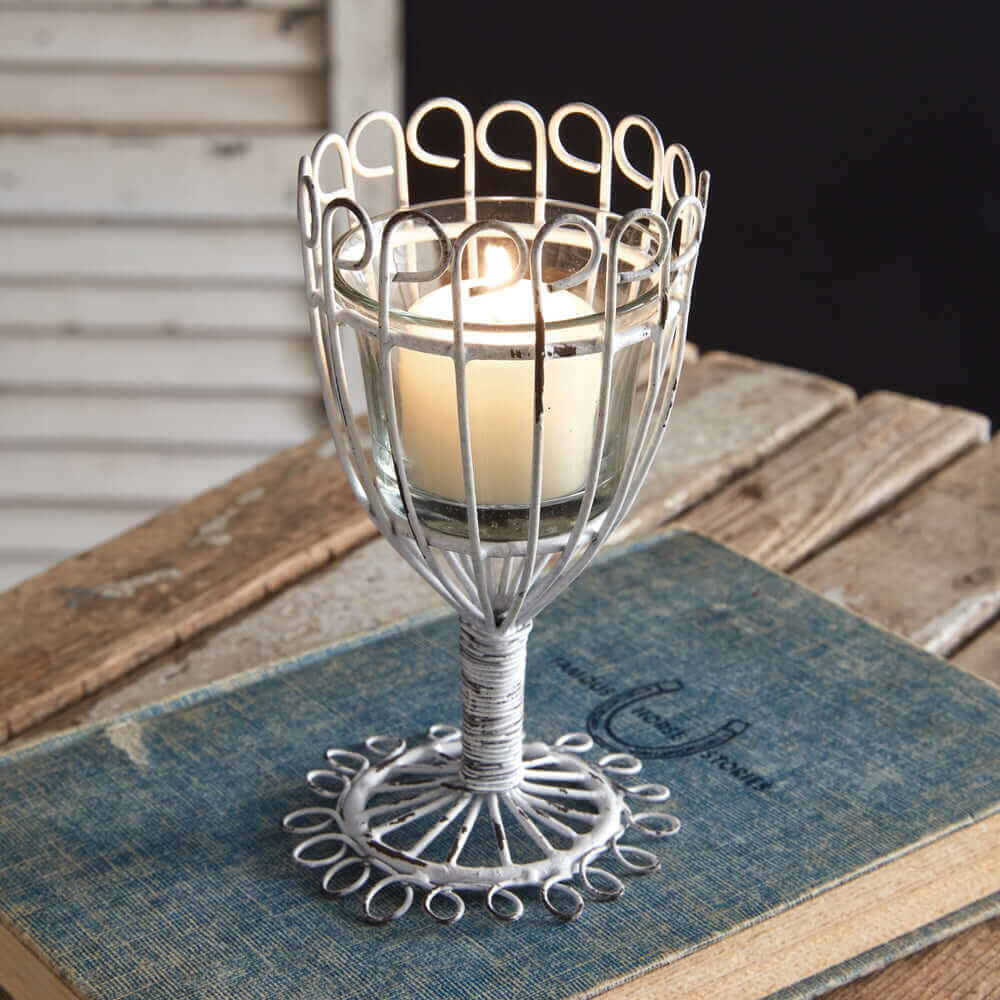 Shabby Chic Goblet Votive Candle Holder (Set of 2)