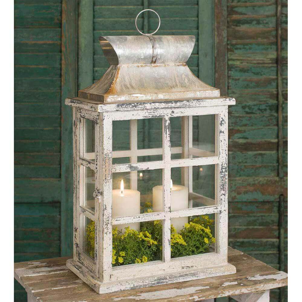 Shabby Chic Lantern with Windowpanes