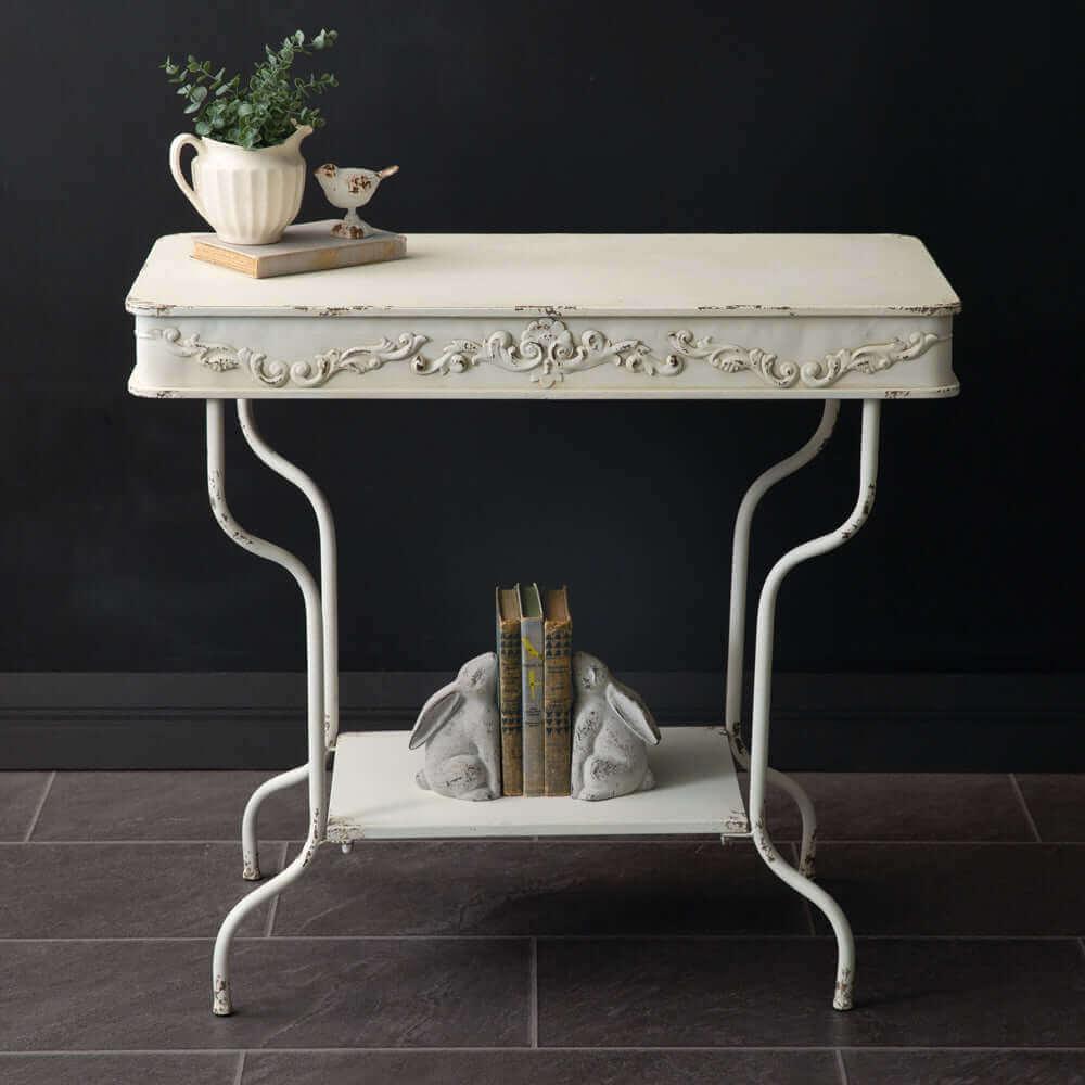 Shabby Chic Metal Console Table With Floral Motif