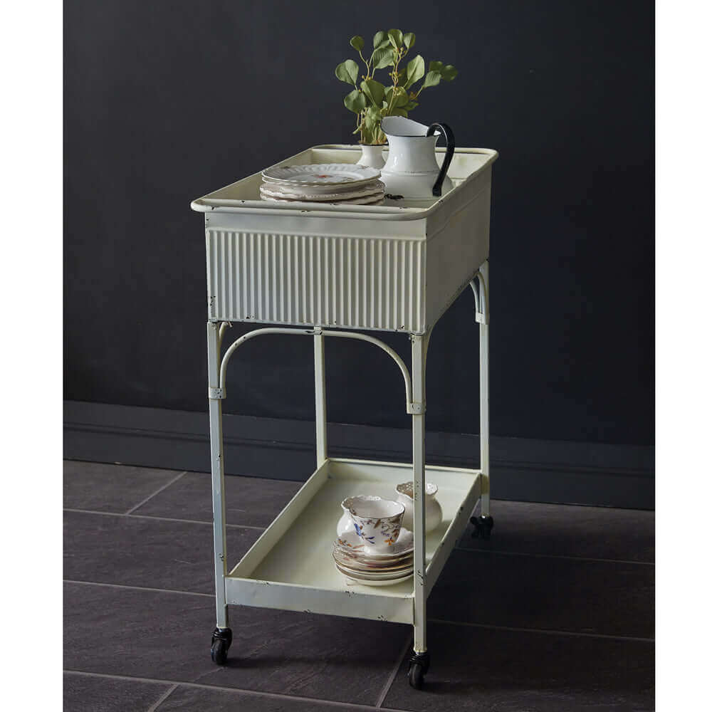 Shabby Chic Metal Rolling Cart