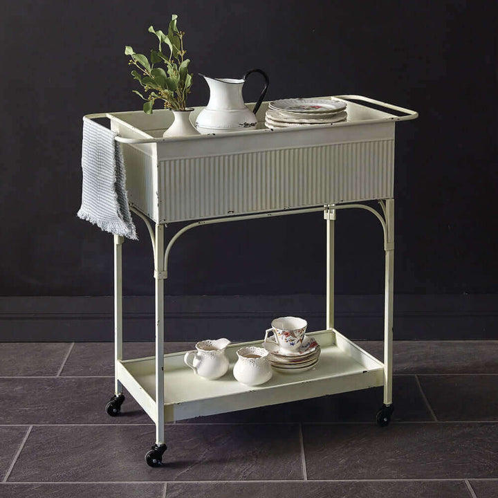 Shabby Chic Metal Rolling Cart