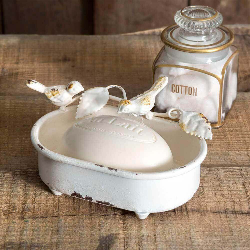 Shabby Chic Soap Dish with Birds (Set of 2)