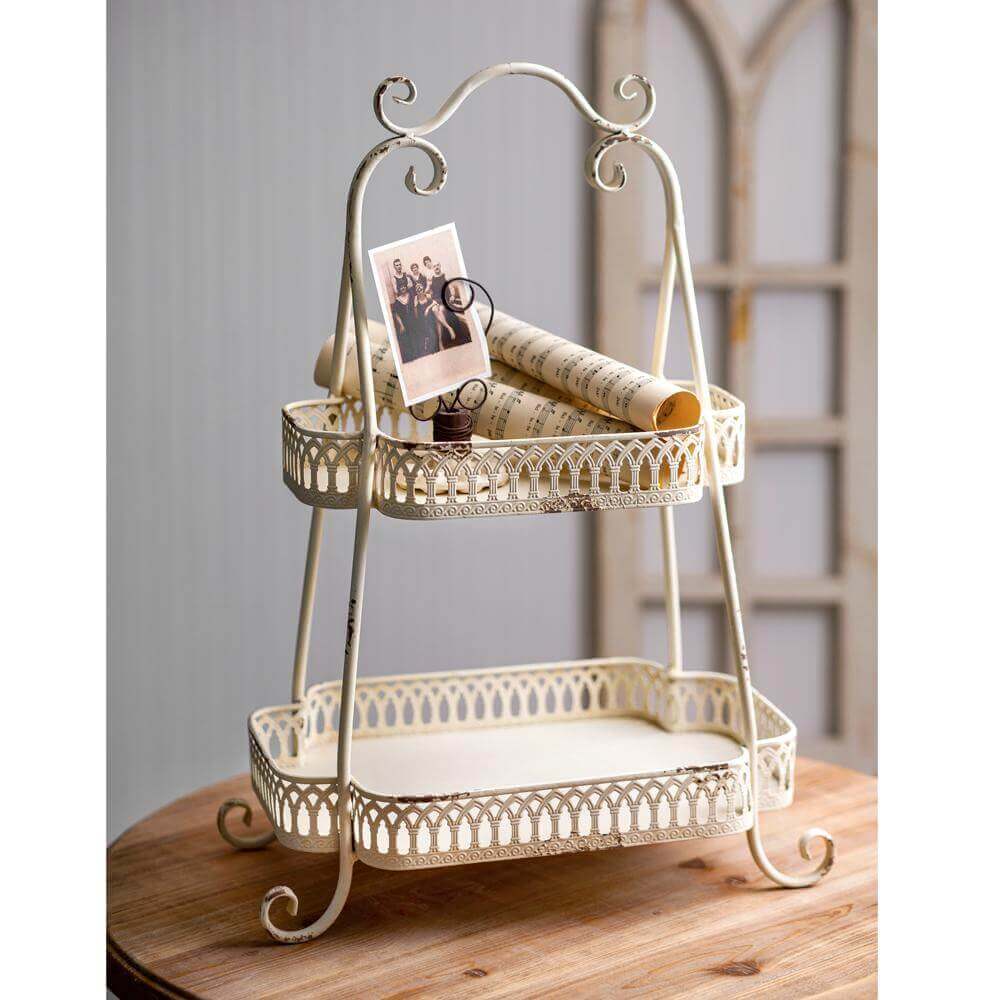 Shabby Chic Two-Tier Metal Serving Tray