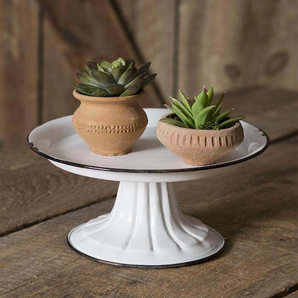 Small Pedestal Cake Stand with Black Trim