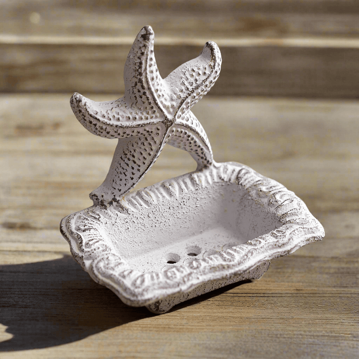 Starfish Soap Dish in Distressed White Metal