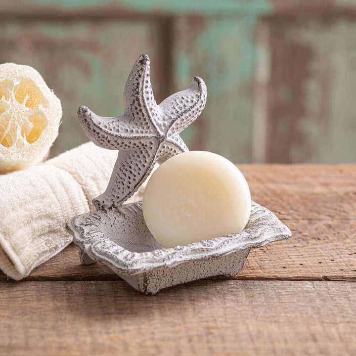 Starfish Soap Dish in Distressed White Metal