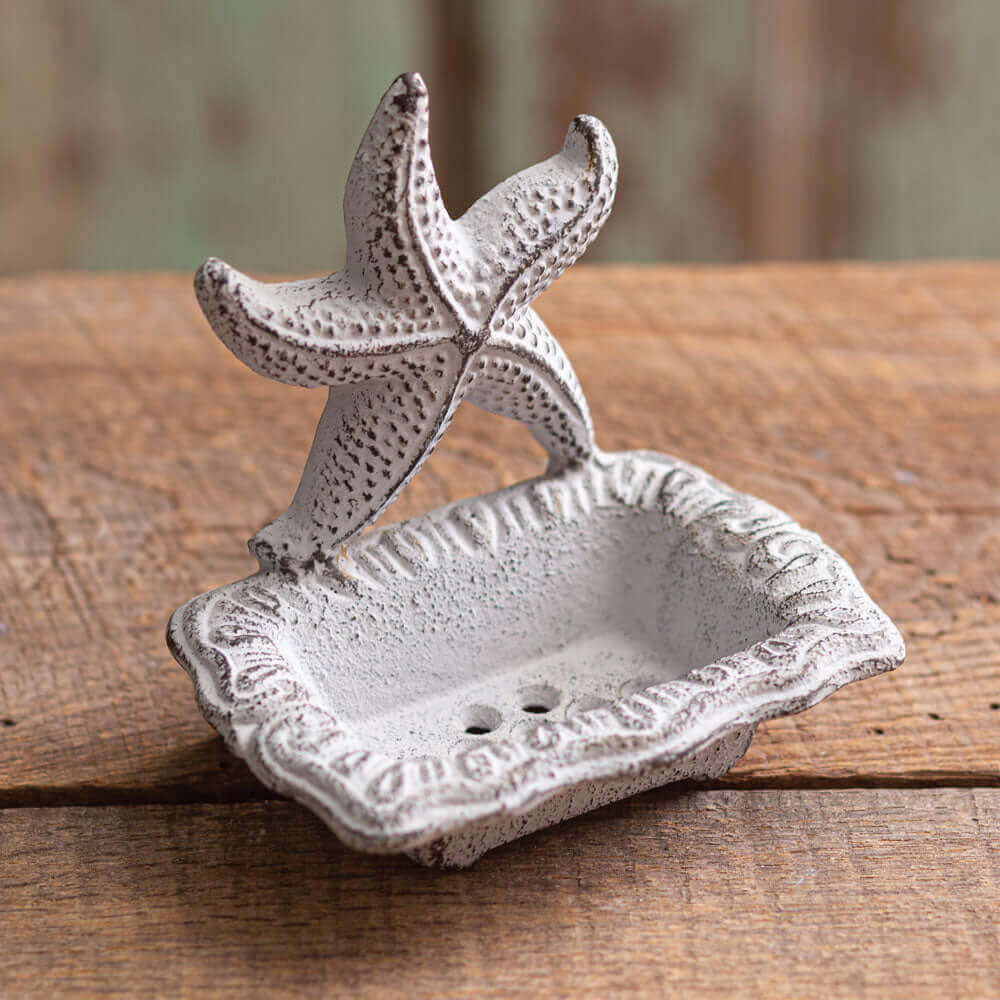 Starfish Soap Dish in Distressed White Metal