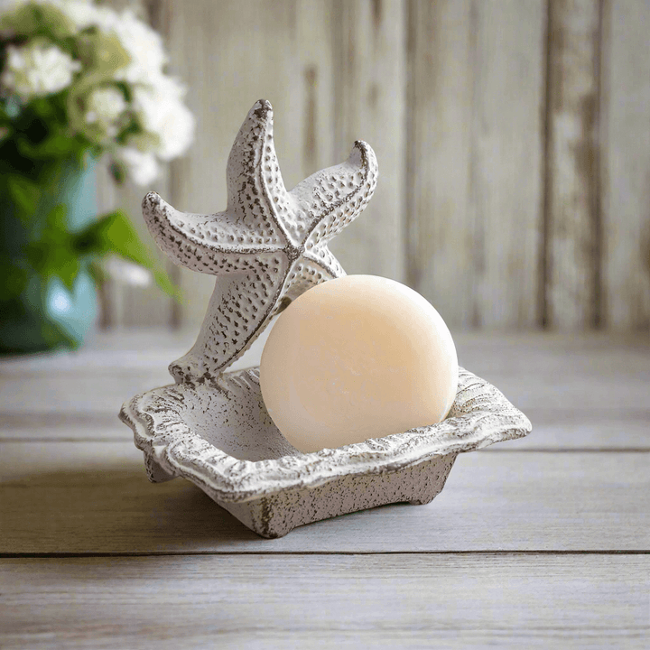 Starfish Soap Dish in Distressed White Metal