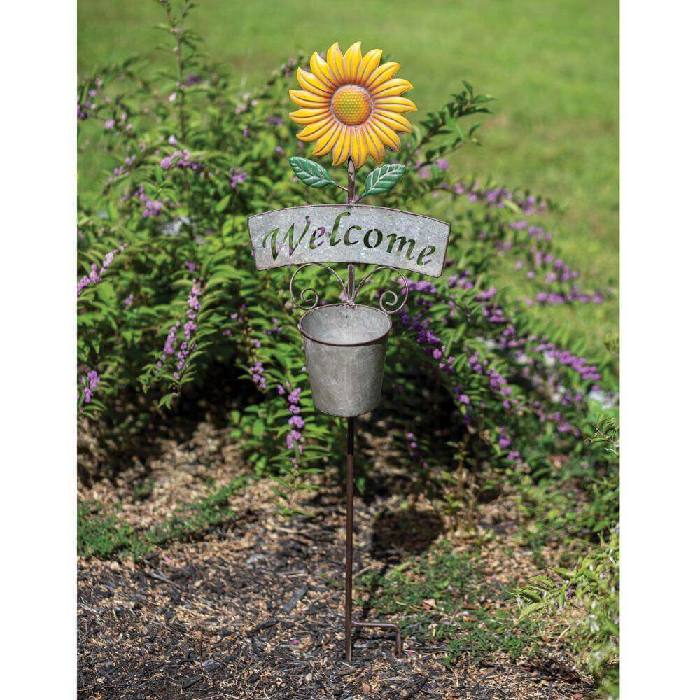 Sunflower Garden Stake with Welcome Sign