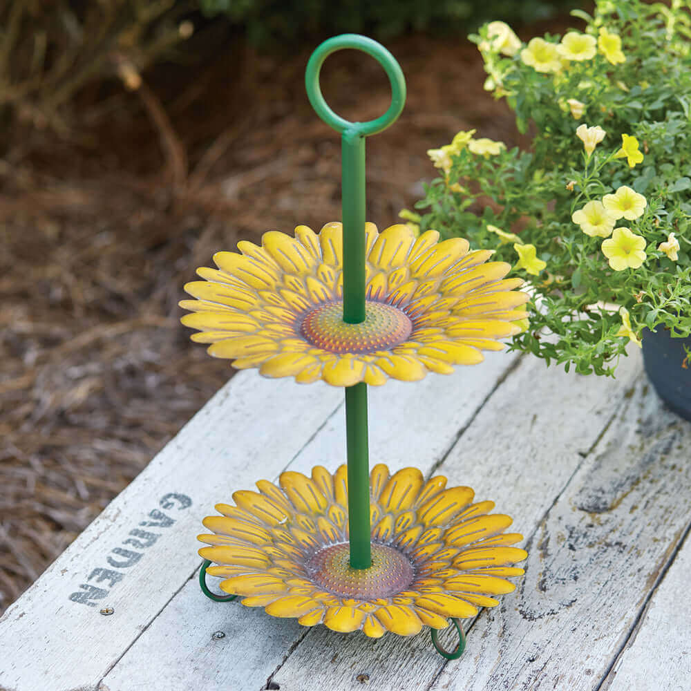 Sunflower Two-Tier Tray in Metal