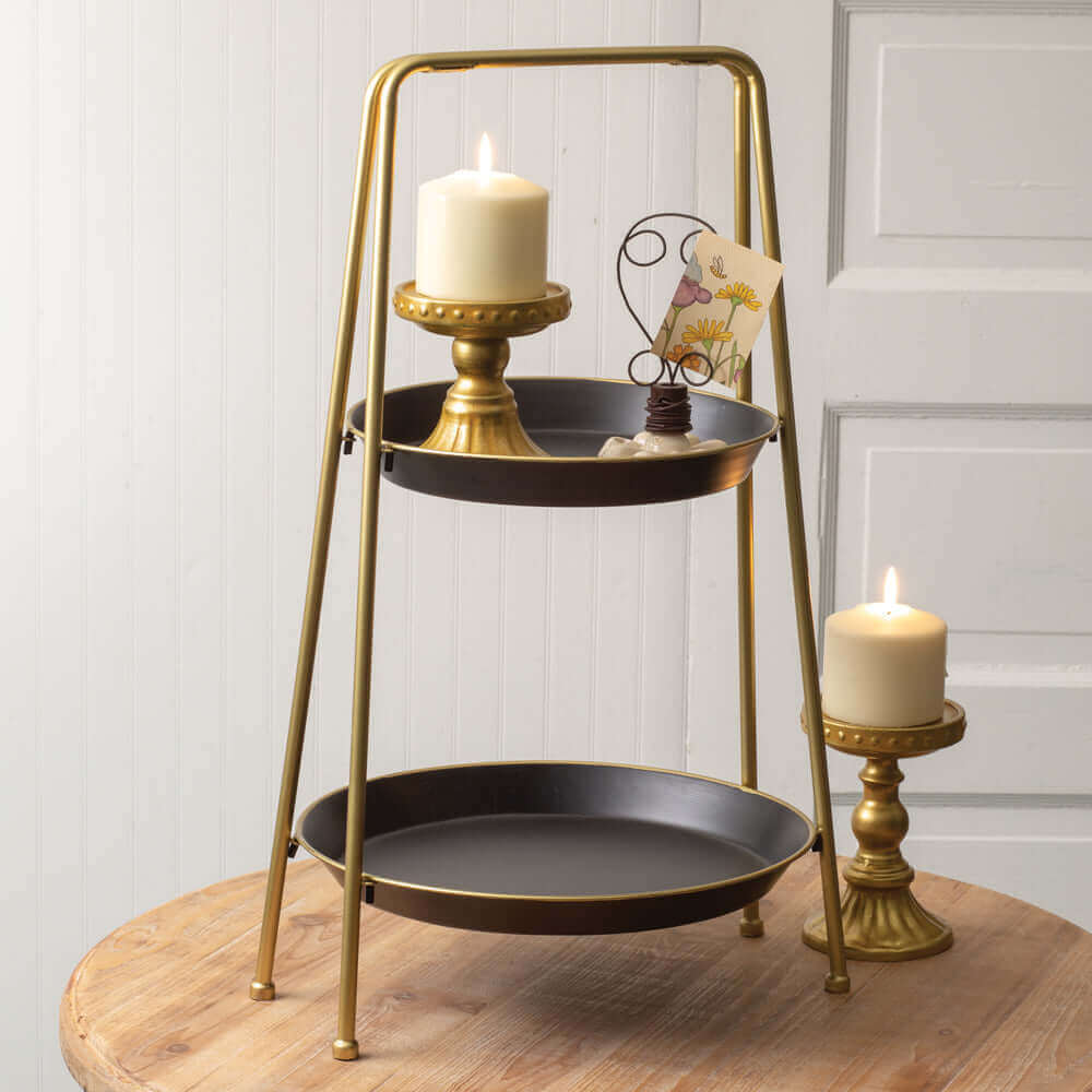 Two-Tiered Display in Black and Gold