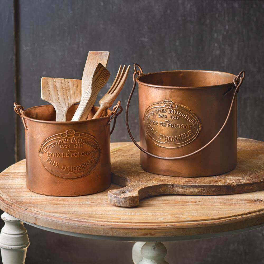 Vintage Farmhouse Copper Buckets (Set of 2)