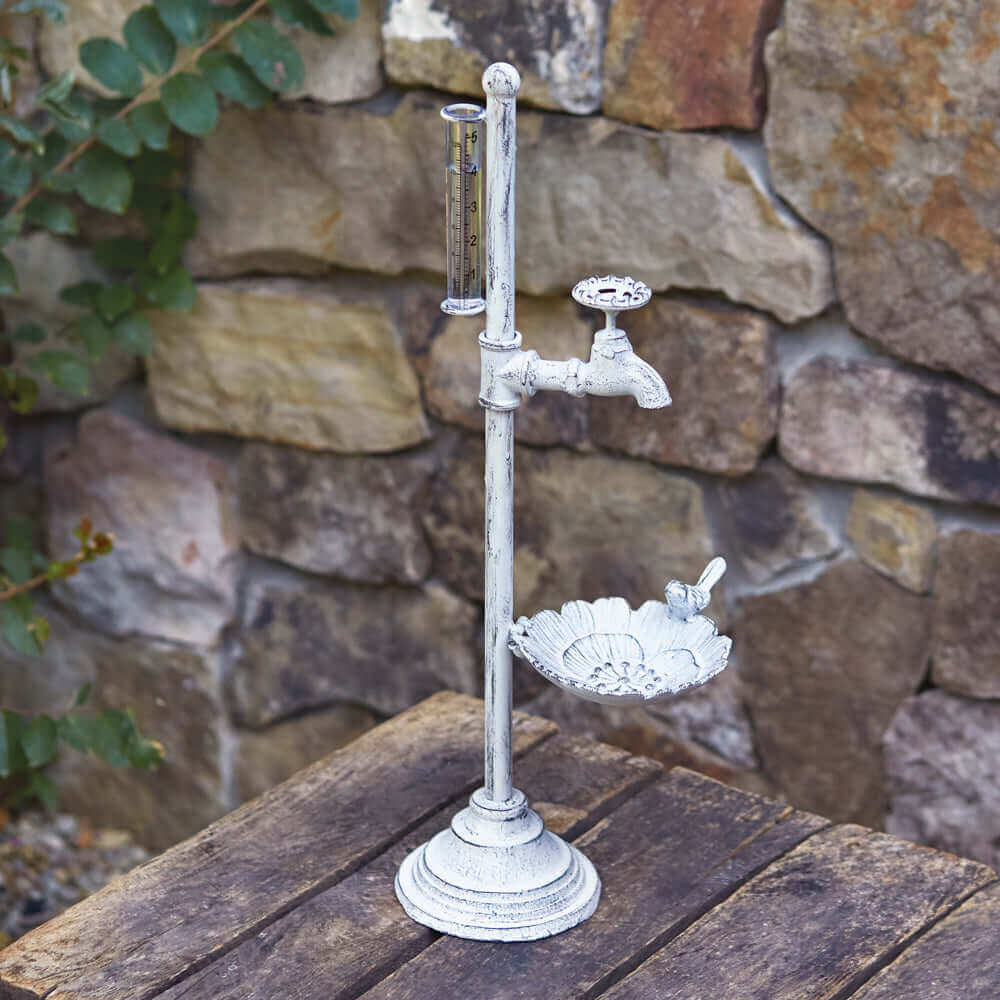 Vintage Faucet Bird Feeder with Rain Gauge