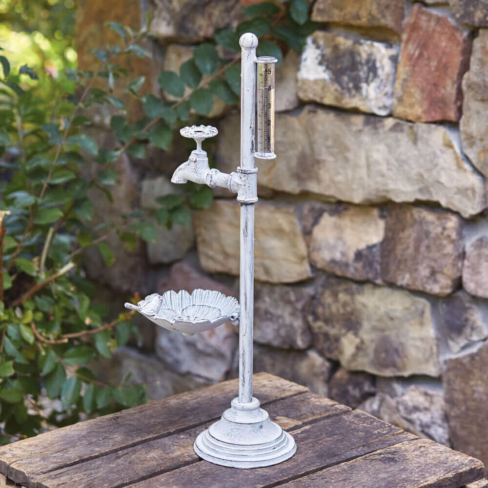 Vintage Faucet Bird Feeder with Rain Gauge