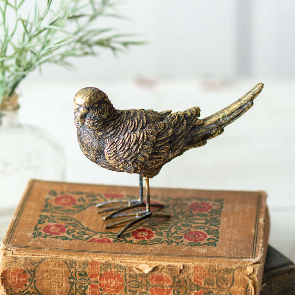 Vintage Inspired Gold Parakeet Figurine in Resin