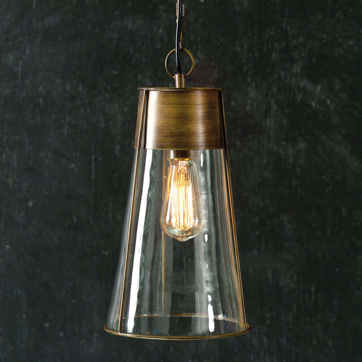 Vintage Inspired Handblown Glass and Brass Pendant Lamp