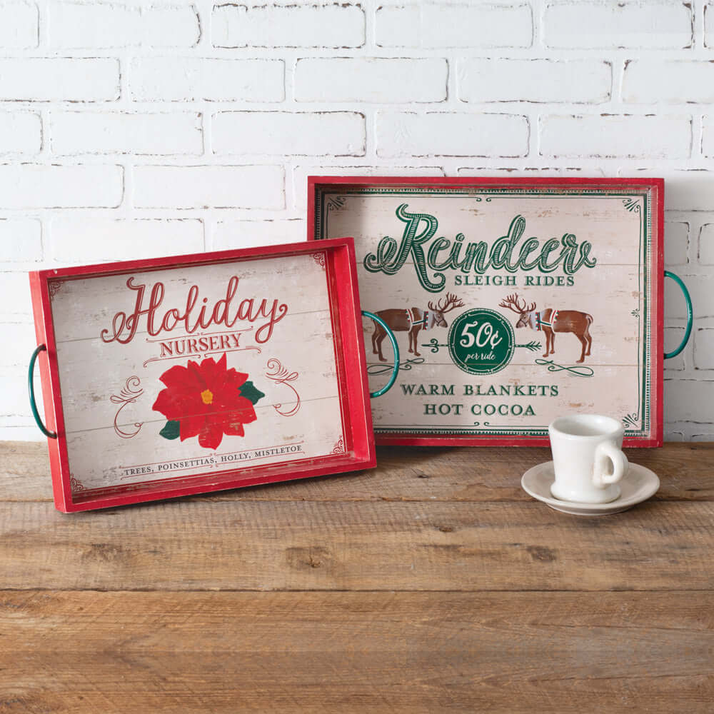 Vintage Inspired Nesting Christmas Serving Trays (Set of 2)