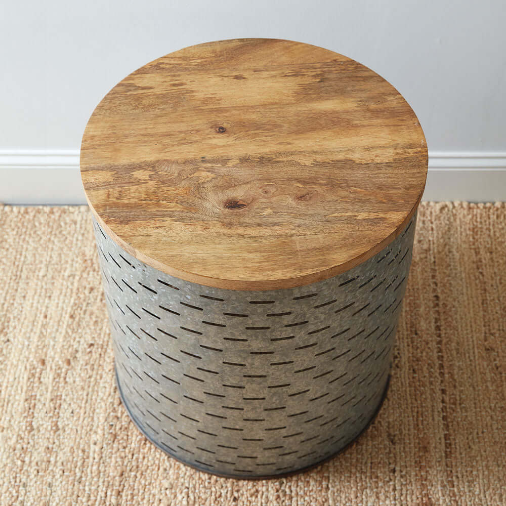 Vintage Inspired Olive Bucket Round Side Table