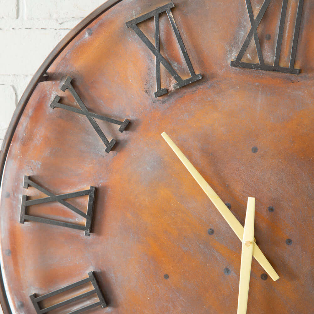 Vintage Inspired Round Rustic Metal Wall Clock