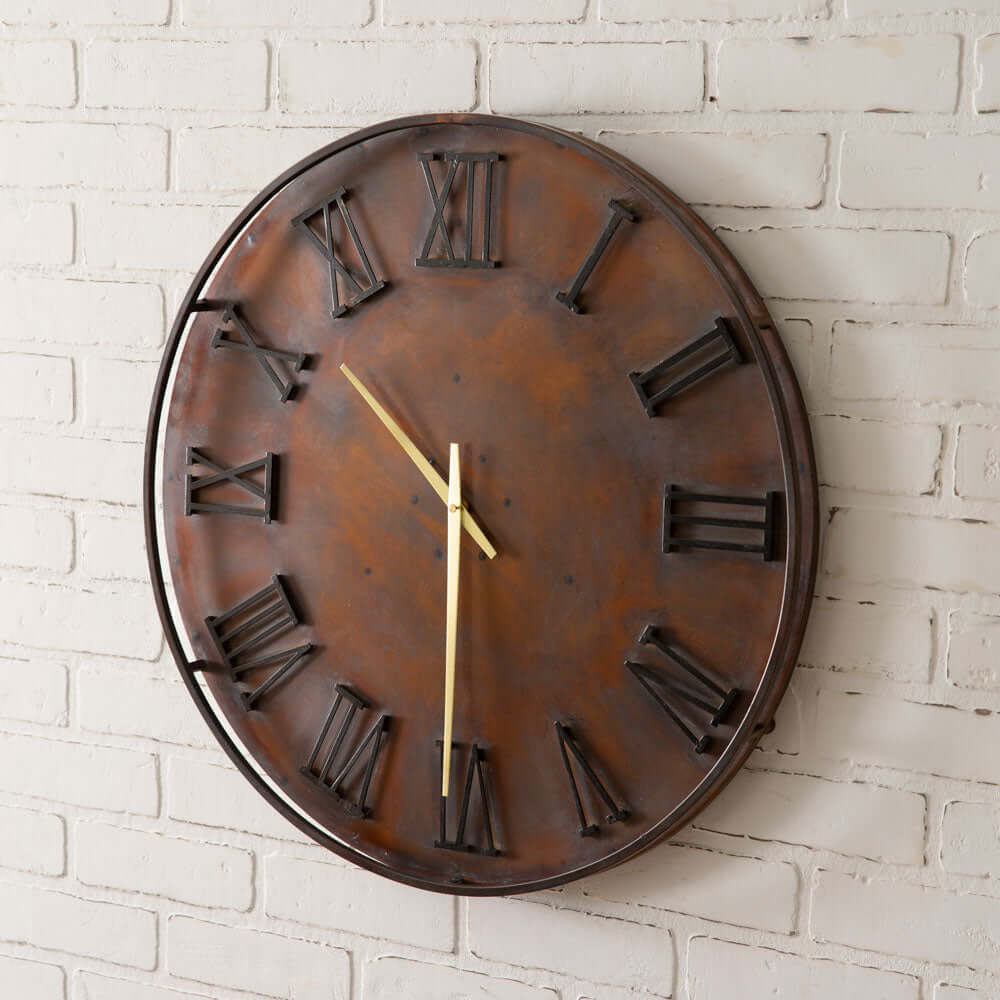 Vintage Inspired Round Rustic Metal Wall Clock