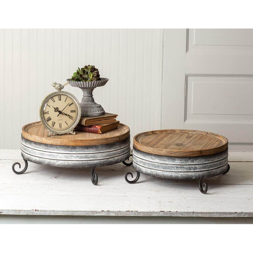 Vintage Inspired Rustic Wood and Metal Risers (Set of 2)