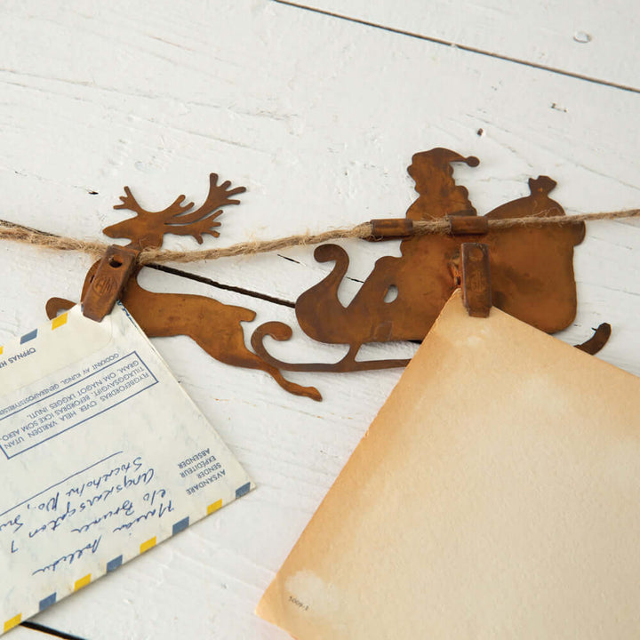 Vintage Inspired Santa's Sleigh and Reindeers Christmas Card Display