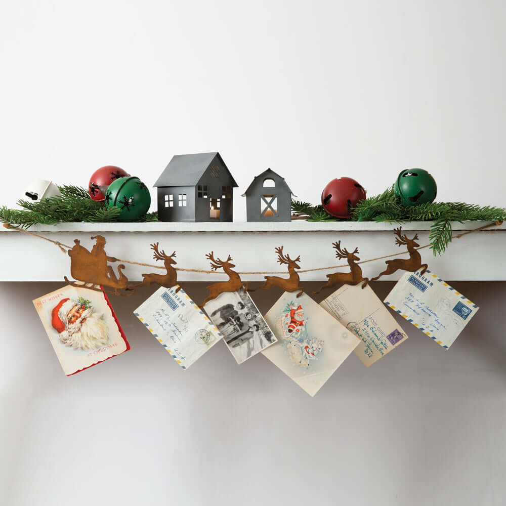 Vintage Inspired Santa's Sleigh and Reindeers Christmas Card Display