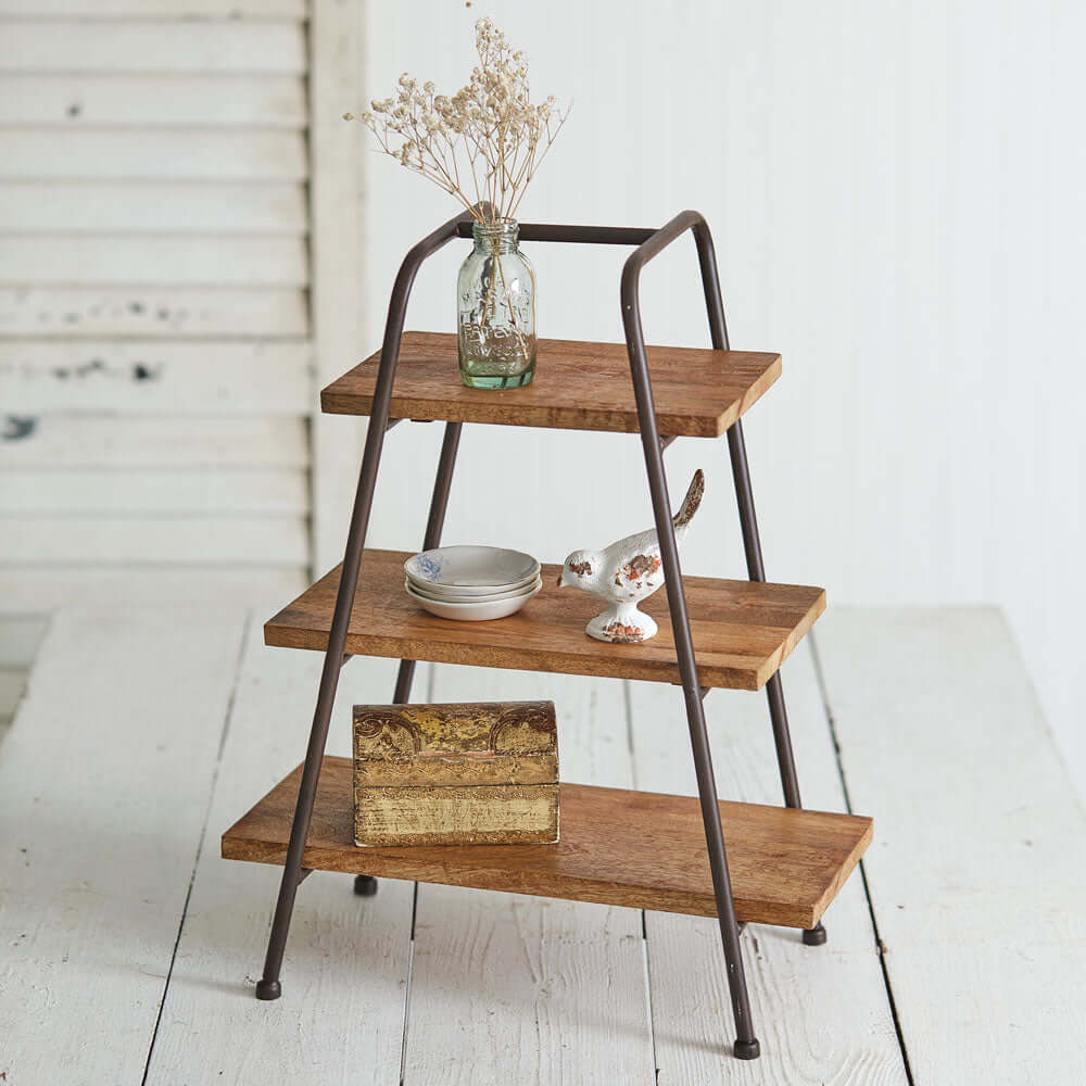 Vintage Inspired Tabletop Metal and Wood Shelves