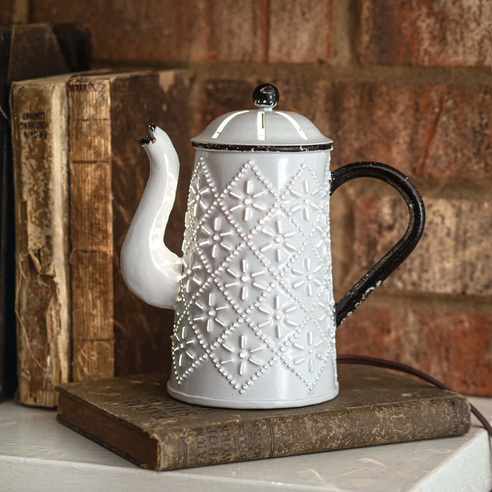 Vintage Inspired White Metal Kettle Electric Wax Warmer