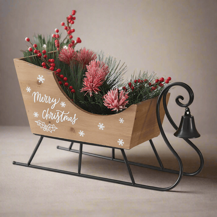 Vintage Inspired Wooden Tabletop Christmas Sleigh with Bell