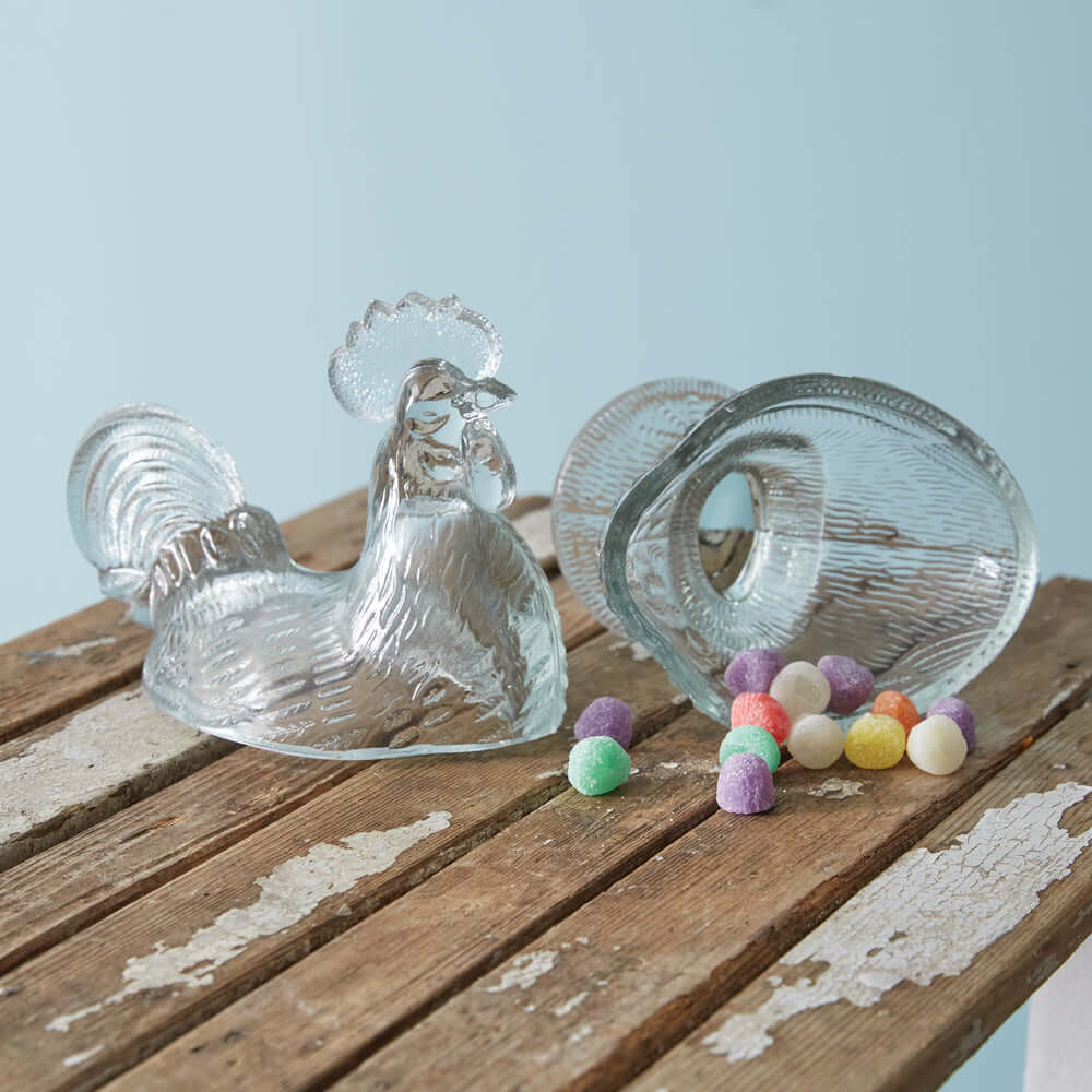 Vintage Rooster Candy Bowl in Glass