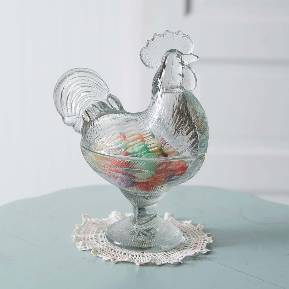 Vintage Rooster Candy Bowl in Glass