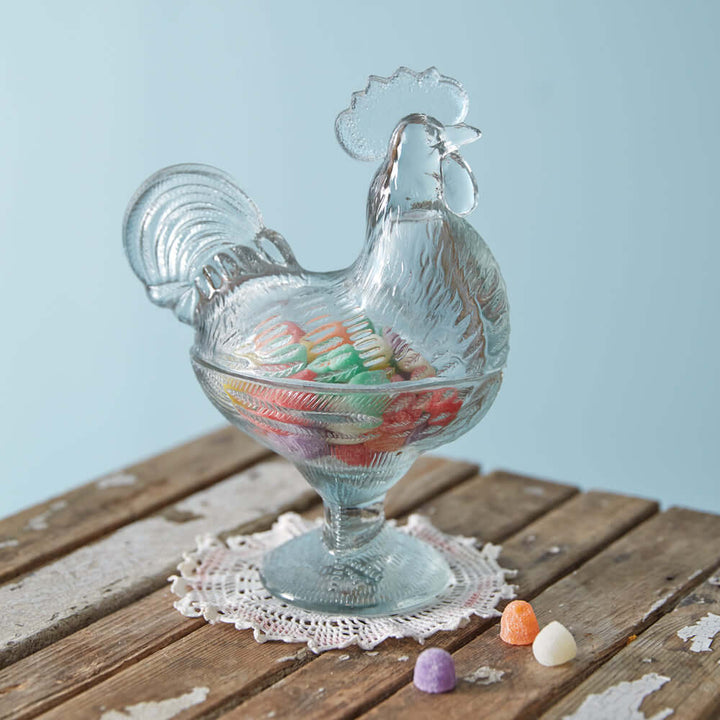 Vintage Rooster Candy Bowl in Glass