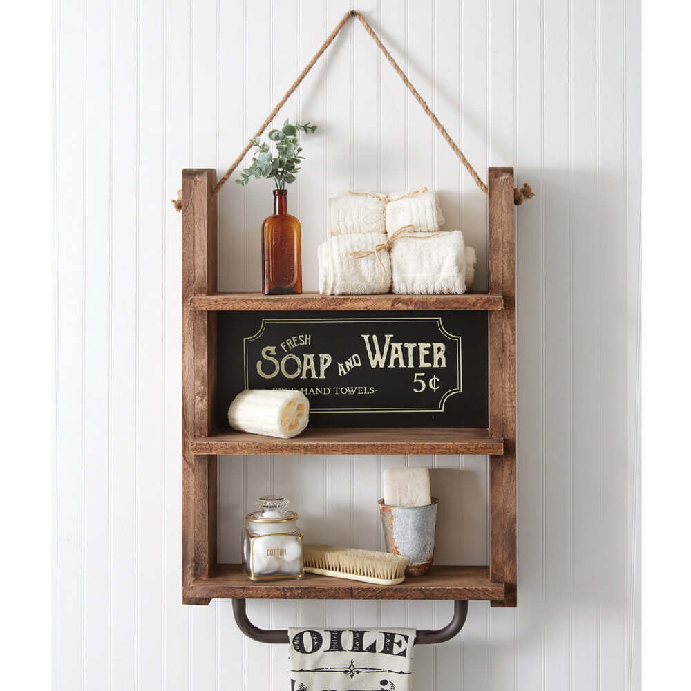 Vintage Rustic Bathroom Wall Shelves with Towel Bar