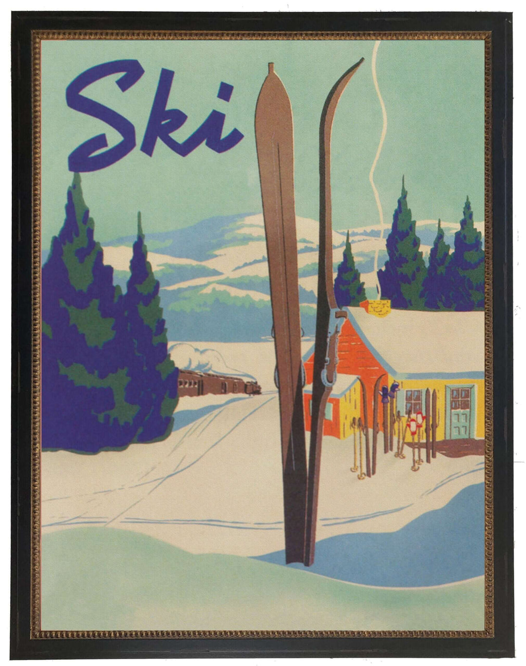 Vintage Ski Poster in Black Beaded Frame