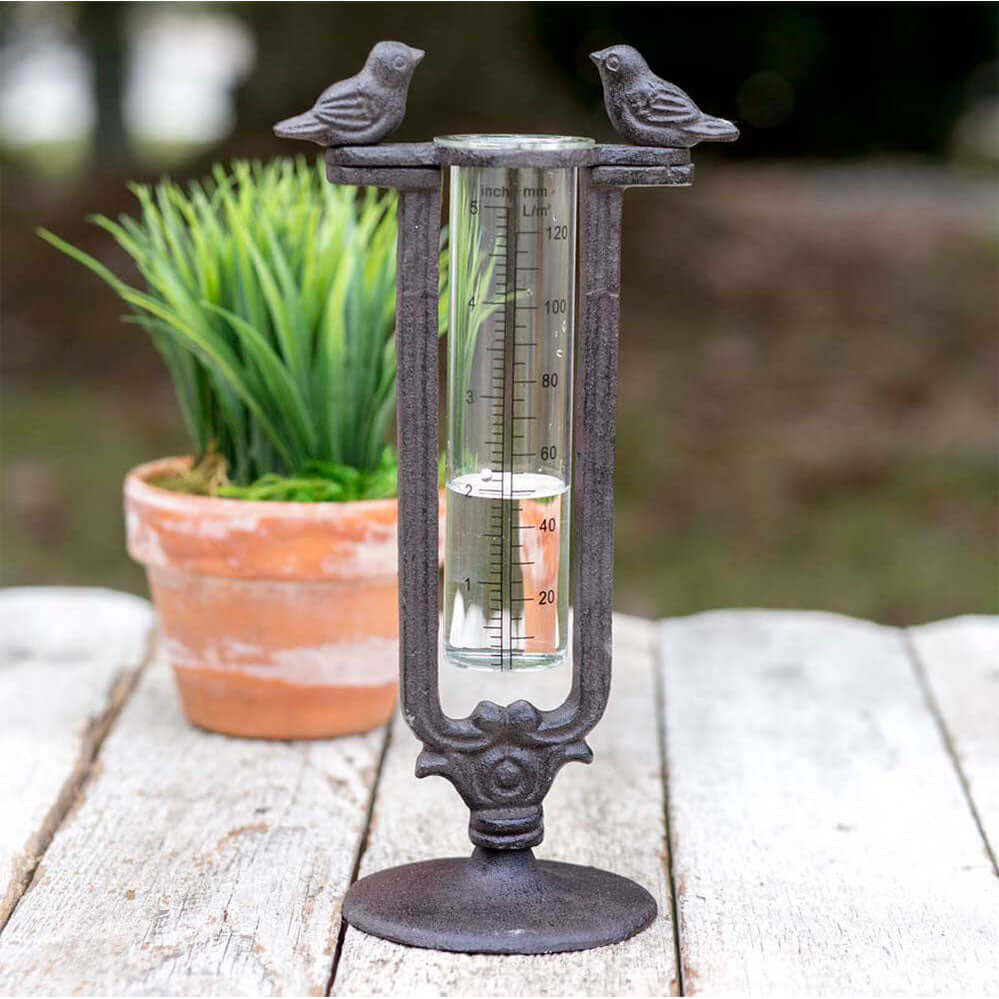 Vintage Tabletop Rain Gauge with Two Birds