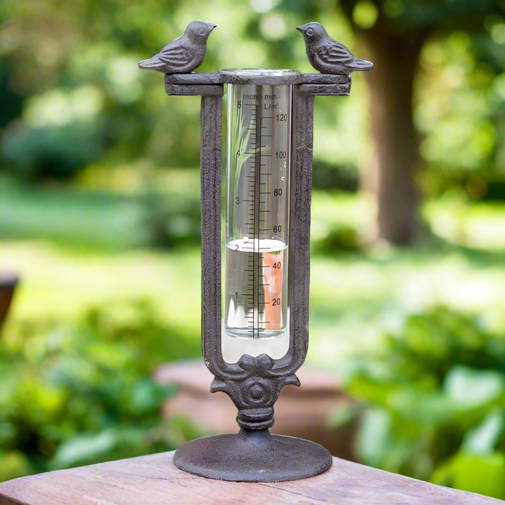 Vintage Tabletop Rain Gauge with Two Birds