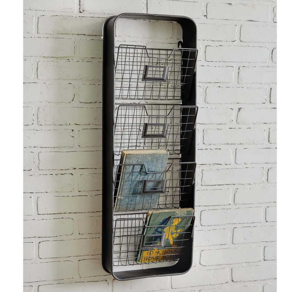 Wall Mounted Industrial Organizer with Wire Storage Bins