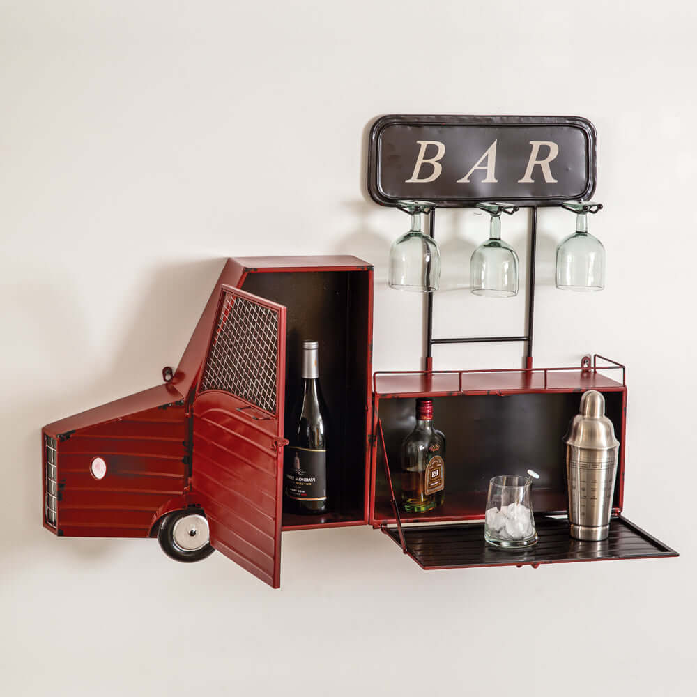 Wall Mounted Red Truck Wine Bar